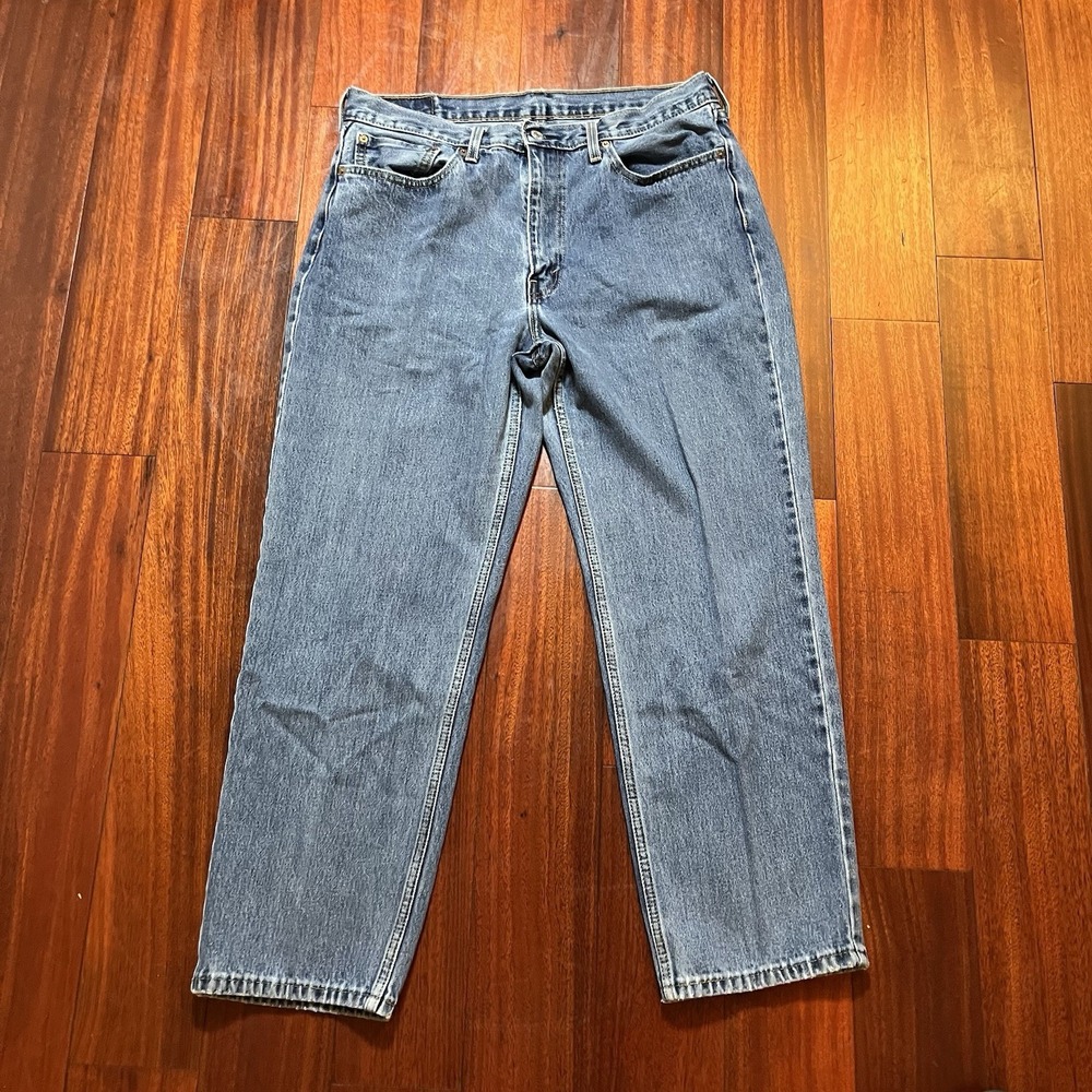 Levis Jeans Mens 36x29 550 Relaxed Tapered Leg Blue Medium Wash Grunge Casual *